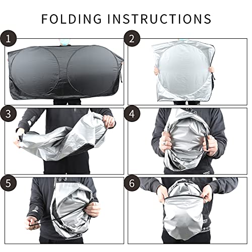 Kboise Foldable Windshield Sun Shade With Storage Pouch, Car Front Window Sun Shield, Block Uv Rays, Protect And Cool Vehicle Interiors, (Large 63 X 33.8 In), Silver #TOP6