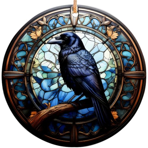 Decorlion Christmas Ornament - Raven Ceramic Ornament, Gothic Crow Christmas Tree Decoration, for Friends, Family, Bird Lovers, Raven Enthusiasts, and Mystical Nature Art Collectors
