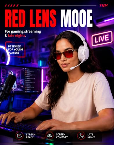 Image of TIJN Sleep Glasses with Blue Green Light Blocking, Red Light Lens for Computer Gaming, Screen Fatigue & UV Protection