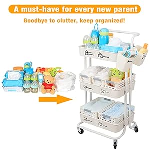 Large Baby Diaper Caddy Organizer Cart Movable, 3-Tier Sturdy Newborn Nursery Essentials Storage Cart with Storages Bins, Hanging Cups and Sticker, Large Capacity Mobile Utility Cart, Easy to Assemble Large Baby Diaper Caddy Organizer Cart Movable 3 Tier Sturdy Newborn Nursery Essentials Storage Cart with Storages Bins Hanging Cups and Sticker Large Capacity Mobile Utility Cart Easy to Assemble