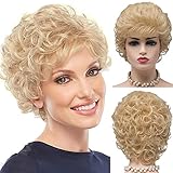 BESTUNG Short Blonde Curly Wigs for Old Lady Wavy Wig for Women Natural Hair Synthetic Wig for Costume Cosplay Daily Party