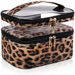 imerelez Double-layer Cosmetic Bag Makeup Bag Travel Makeup Bag Makeup Bags for Women Cosmetics Cases Portable Waterproof Foldable (Leopard)