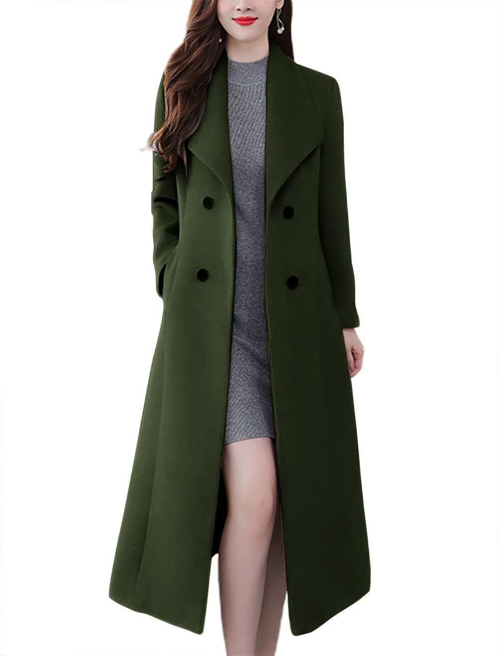 chouyatouWomen's Chic Shawl Collar Work Double Breasted Maxi Long Wool Pea Coat