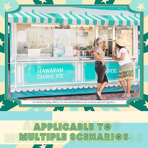 Image of Boao 4 Pcs 3D Cardboard Awning Decor,White and Green,Striped Style | Paper Awning, Circus Carnival Theme, For Bulletin Board, Lemonade Stand, Bakery & Ice Cream Truck, Wall Window Backdrop