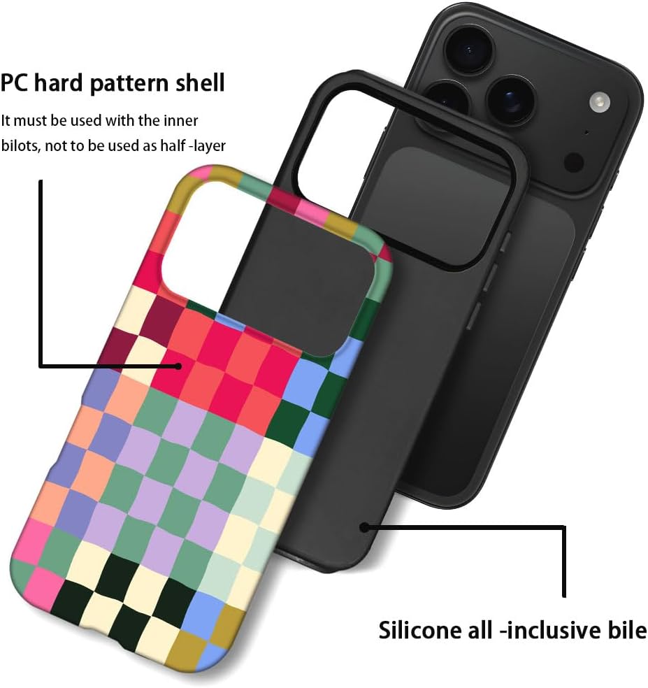SEized Case Compatible with iPhone 17 Pro,Colorful Checkerboard Phone Case Dual-Layer Hard Shell Cover for Girl Women Boy Men - Image 4