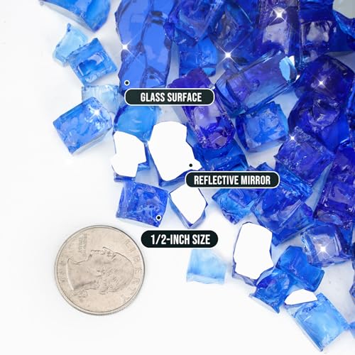 Image of Skyflame High Luster 10-Pound Fire Glass for Fire Pit Fireplace Landscaping, 1 /2-Inch Cobalt Blue Reflective