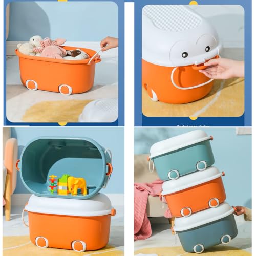 Image of Baby Bucket Multipurpose Storage Box with Wheels | Children's Toy Storage Box | Pulley Plastic Case Storage Container -Orange -(52 x 33 x 29 cm)