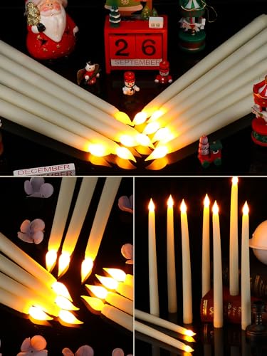 Image of Treela 36 Pieces Flameless Taper Candles Flickering Faux LED Battery Operated Electric Fake Candles for Christmas Halloween Birthday Wedding Party(Ivory White,0.8x11 Inches,Smooth)