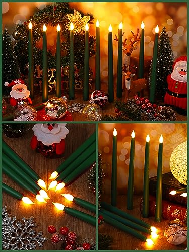 Image of Funtery 48 Pcs Flameless LED Taper Candles Battery Operated Candles Bulk Realistic LED Candlesticks Flickering for Wedding Church Party Home Decor(Green,11 Inch,Classic Style)