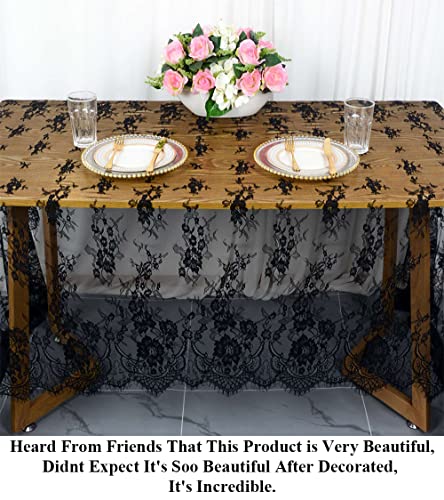 Lace Tablecloth Rectangle 60X120 Lace Tablecloth Lace Table Clothes Eyelash Vintage Reusable Table Cloths Lace Tablecloth Floral Embroidered Tablecloth Linen Flower Tablecloth(Black) #TOP2