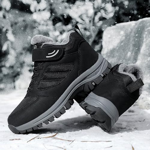 ZDLJYL Men's Snow Boots Outdoor Hiking Boots Warm Villi Boots Anti-Slip Trekking Shoes Waterproof Walking Boots Lightweight Gym Sneakers Buckle Fashion Boots, 10, Black3