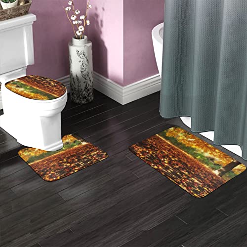 DIRYKILP Badematte + Konturmatte + Toilettendeckelbezug, Ahornbäume 3 Stück Badematte Set, mit rutschfester Klebeunterseite – Bild 3