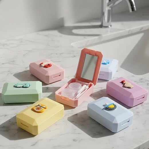 Mini Estojo Porta Lente de Contato com Espelho, Pinça e Ventosa – Kit Completo Portátil para Viagem – Case Compacto para Armazenamento Seguro e Higiênico (Rosa MN)