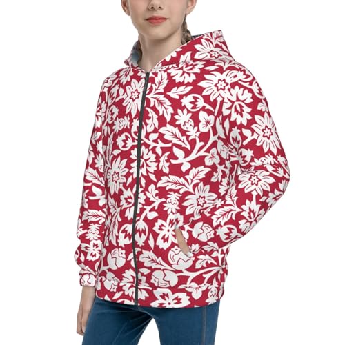 Red Flowers Kid Hoodies Boys Zip Up Sweatshirts Girls Pullover with Pocket