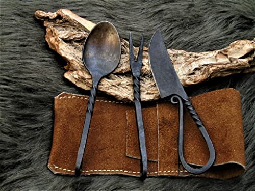 Mittelalter Besteck Set, handgeschmiedet Mittelalter Essbesteck 601EA, Schwarz