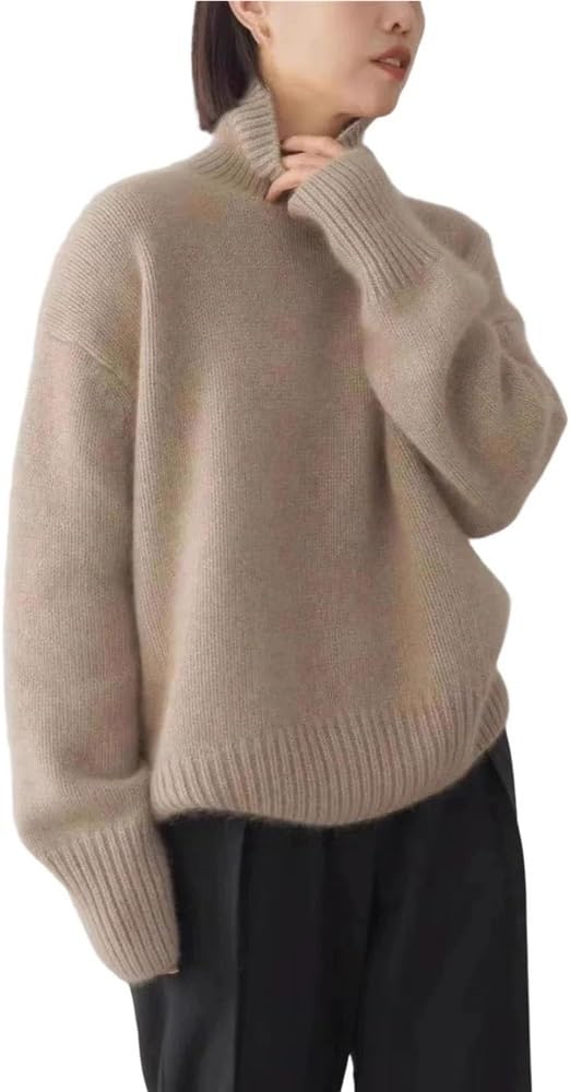 Cashmere Thick Pullover Sweater High Neck Knitted Soft Warm Tops for Women Fall Winter Daily Wear