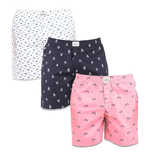 Image of ALPHABETS Men's Cotton Regular Striped Boxer Briefs (Pack of 3) Pink, White, Dark Blue