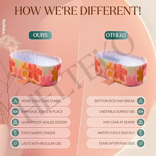 Image of Helteko Bath Tub for Adult for Bathroom, Foldable Tub for Home Use with Drainage Hole, Thickened Insulated Ice Bath Tub, Inflatable BathTub for Adults, Ice BathTub for Adults (Pink Flower)