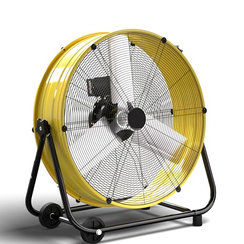 24 Inch Industrial Drum Fan, 8800 CFM High Velocity Floor Shop Fan, Heavy Duty, 3 Speeds, 360 Degree Tilt with Casters Handle, Ideal for Industrial, Commercial, Gym, Garage Use, ETL Listed
