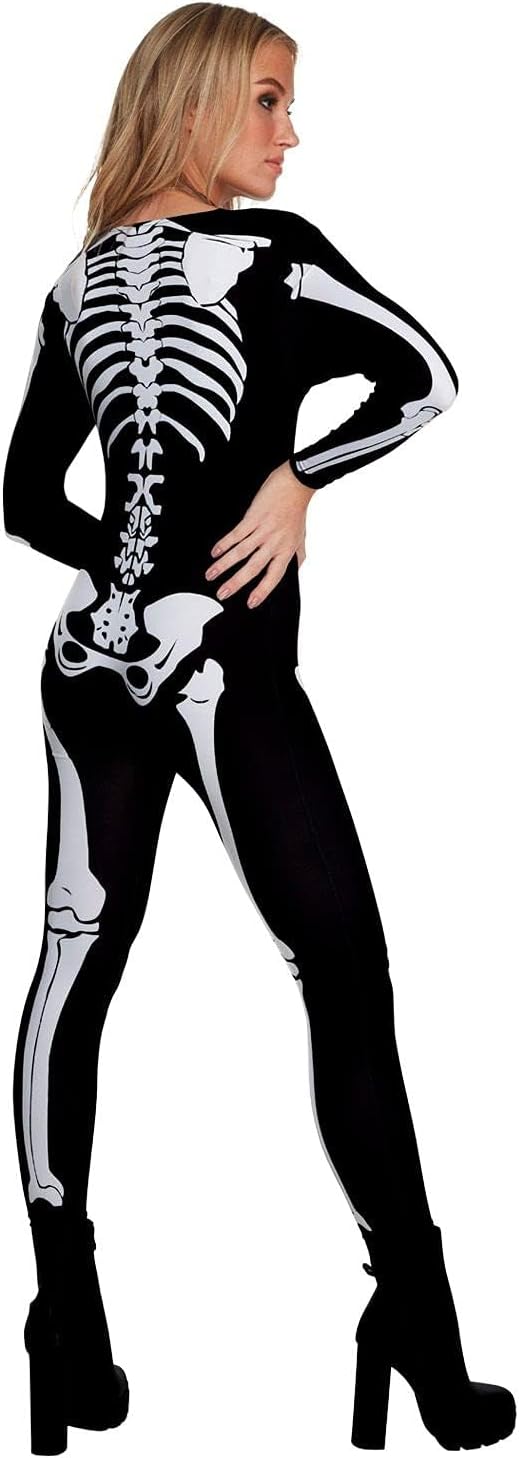 Morph Skeleton Zipper Bodysuit Women's Costume - Spooky Halloween Outfit for Parties, Events, and Dress-Up Fun, Small
