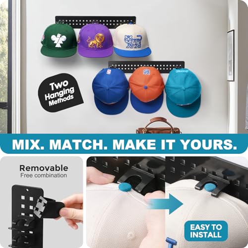 4 Pack Hat Organizer for Baseball Caps, Detachable DIY Hat Rack for Wall Hat Holder Hold up to 44 Hats, Baseball Cap Organizer Cap Holder Hat Hangers for Wall Closet Door Bedroom(4pcs,Black) - image 6