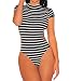 Shawhuwa Womens Sexy Striped Open Back Cap Sleeves Bodysuit M Black