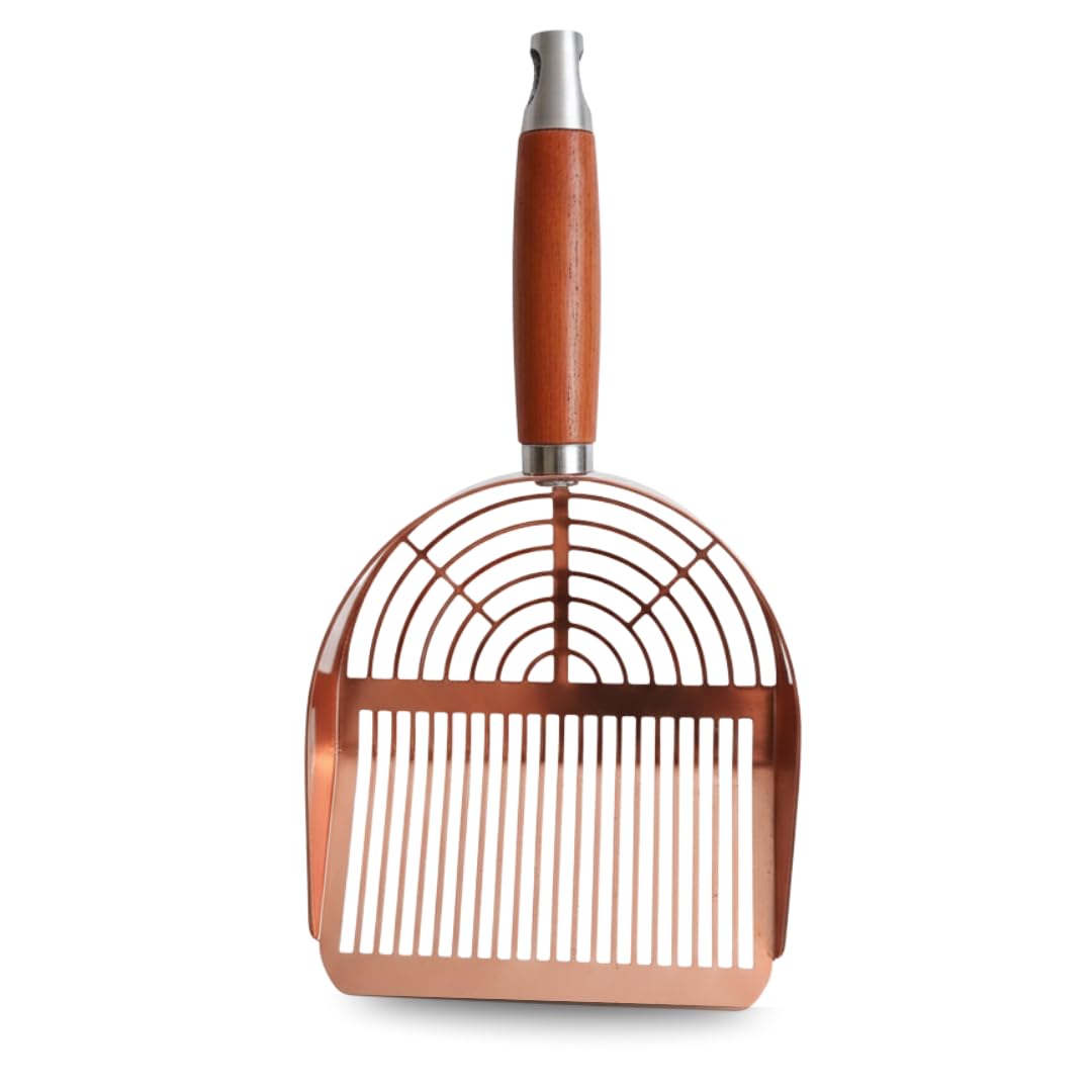 Tranquille Stainless Steel Litter Scoop | Cat Litter Scoop with Natural Wood Handle | Rustproof and Durable | Metal Scoop Design with Attachment Hook | Easy Care