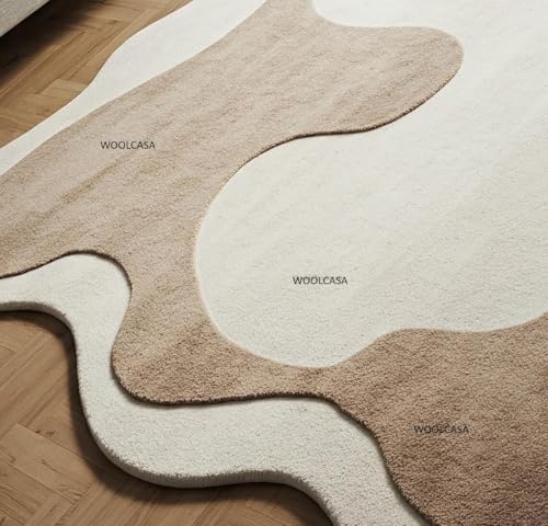 Image of Hand Tufted Wool Rug 6x8 Ft - Modern Irregular Shape Aesthetic Carpet, 1 Inch Thick Pile, Anti-Skid Backing, Soft Handmade Woolen Area Rug for Living Room, Bedroom, Hall Decor