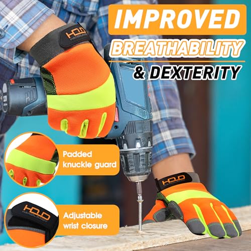 HANDLANDY Anti-Vibrations-Arbeitshandschuhe für Herren und Damen, gepolsterte Touchscreen-Arbeitshandschuhe, für Mechaniker, Bauarbeiter, Autofahrer, Werkzeuganwender (Hi-vis Orange, XL)