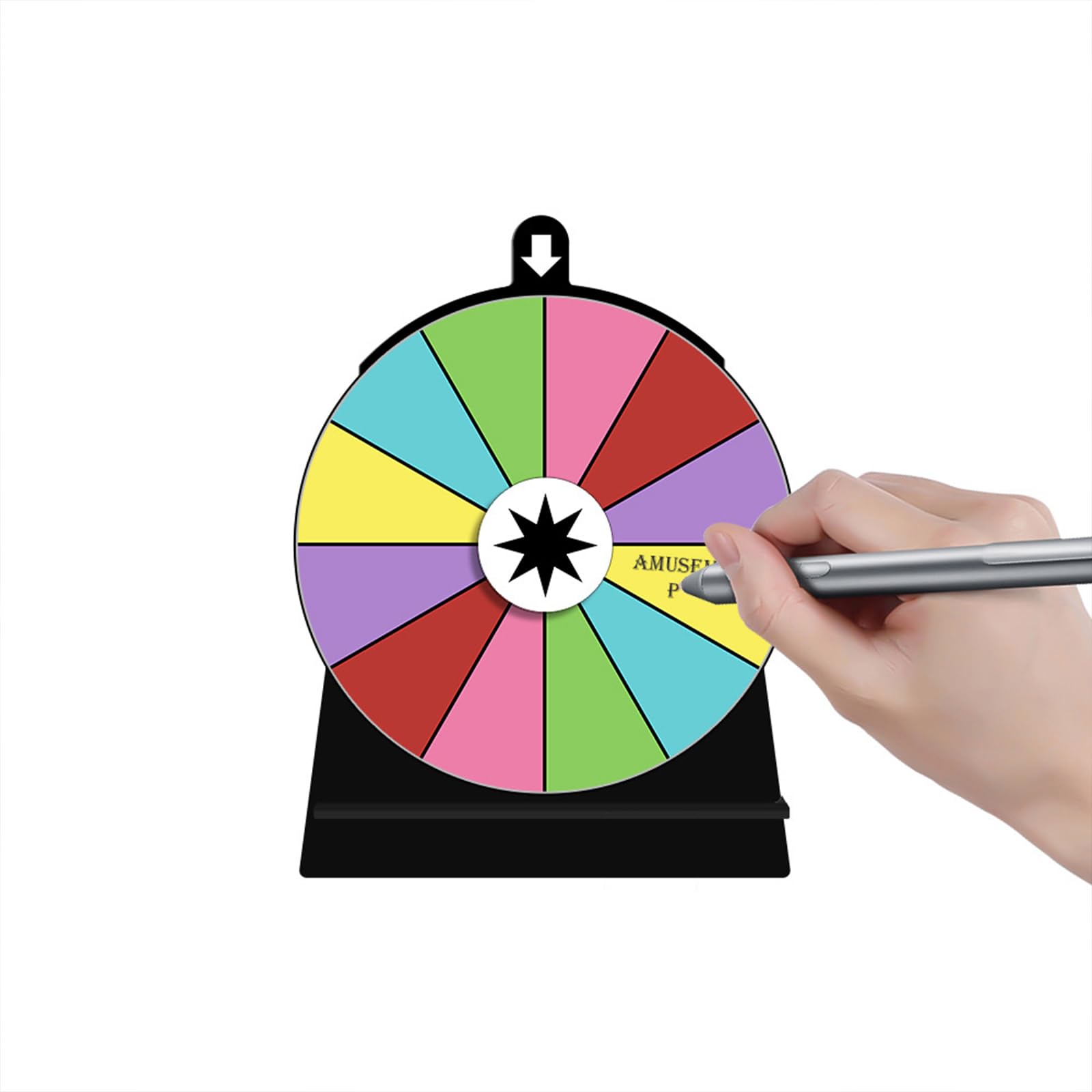 Gelukswiel om te draaien, 30 cm, 12 sleuven, gelukswiel om zelf vorm te geven, met gum, marker en robuuste basis voor spinning-spel, carnaval, thuisfeesten