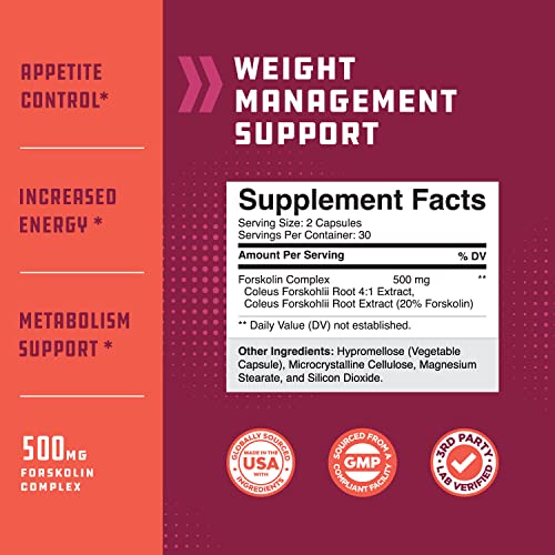 Forskolin Weight Loss Supplement For Men And Women, Burns Body Fat And Boosts Metabolism With Natural Pure Coleus Forskohlii Extract 60 Capsules #TOP2