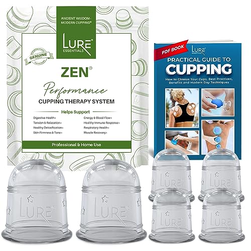 LURE Essentials Zen Cupping Therapy Set Cupping Kit for Massage Therapy - Silicone Cups - Massage Cups Cupping for Cellulite – Lymphatic Drainage Massage - Fascia (6 Cups Clear)