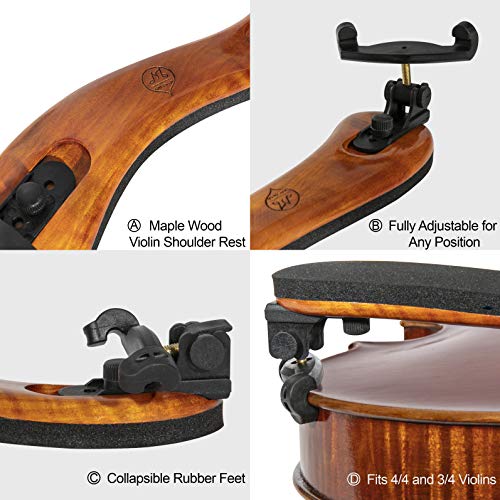 image for MI&VI Violin Shoulder Rest - Real Maple Wood | Collapsible | Adjustabl