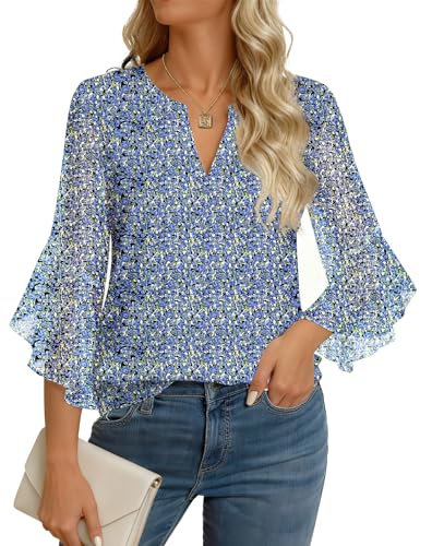 GKBK Womens 3/4 Sleeve Tops Dressy Casual Business Work Blouses Office Shirts Blue M