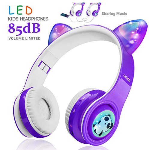 Kids Wireless Bluetooth Headphones-WOICE, LED Flashing Lights, Music Sharing Function, Long Lasting Battery