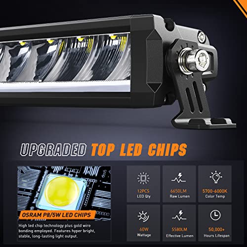 Image of Nilight Pro Series 15.5 Inch Single Row Slim LED Light Bar with DRL | 60W 6650LM Spot & Flood Beam IP68 Off-Road Driving Lights & 16AWG DT Wiring Kit for Truck, Jeep, SUV, ATV & UTV