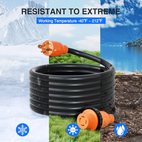 Image of Nilight 30A 50FT Generator Extension Cord Power Inlet Box with Locking Connector 125 /250V 7500W 10 Gauge STW ETL Listed 4 Prong L14-30P L14-30R Cable for RV Outdoor Use