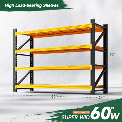 Image of Letaya 4000LBS Heavy Duty Storage Shelves,70 inch H Metal Garage Shelving Units,4 Tier Large Tall Industrial Shelving,Adjustable Utility Rack Shelf for Warehouse,Basement (Yellow, 60 inch W x 24 inch D x 70 inch H)
