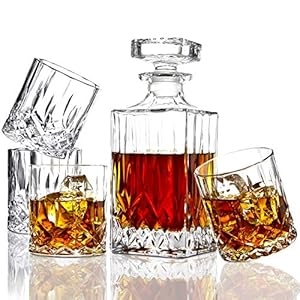 ELIDOMC 5PC Italian Crafted Crystal Whiskey Decanter & Whiskey Glasses Set, Crystal Decanter Set With 4 Whiskey Glasses…