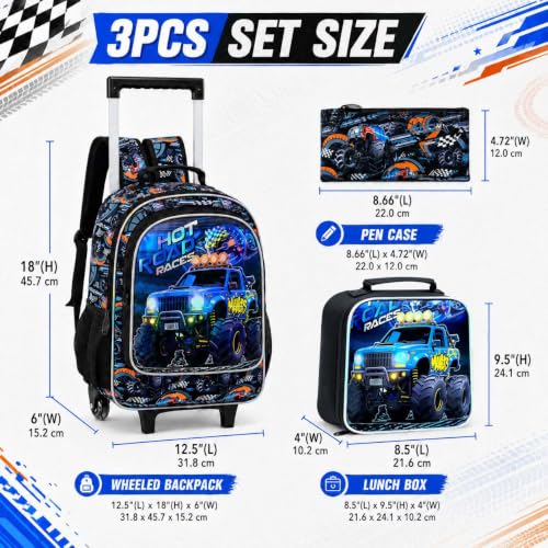 Image of CCJPX Rolling Backpack for Boys, Kids Roller School Bag with Wheels Toddler Wheeled Bookbag Elementary