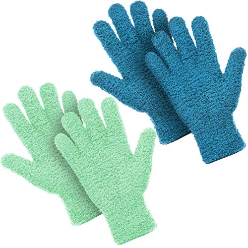 Patelai 2 Pairs Microfiber Gloves for plants Dusting Cleaning Glove Mittens House Cars Blinds Dusting(Blue, Grass Green,Large)
