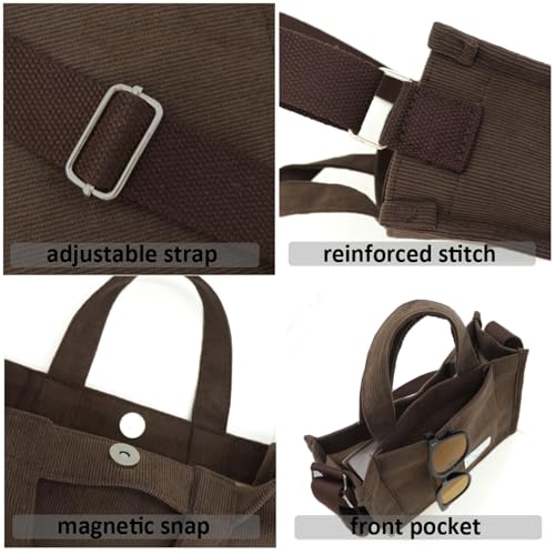 Image of UERRUAM Tote Bag for Women with Compartments,Corduroy Tote for Work Travel College Book Bag Women Purse Handbag Crossbody Bag
