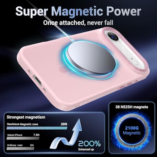 Newfuture Magnetic for iPhone Air Case [Compatible with Magsafe] [Military Grade Drop Protection] Translucent Matte Anti-Scratch Shockproof Protective Phone Cover 6.5 Inch, Tender Pink — view 3