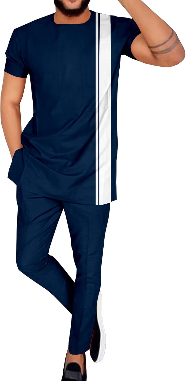 African Suits for Men Shirts and Pants 2 Piece Set Ankara Attire Plus Size Casual Outfit Tracksuit