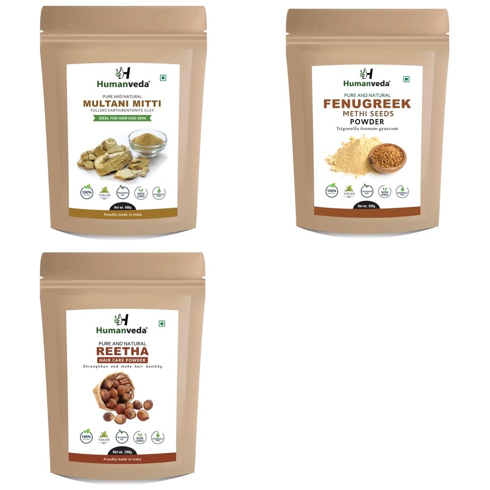 Pure Multani Mitti Fuller's Earth, Methi Fenugreek Powder and Reetha Soapnut Powder Combo Pack for Comprehensive Hair Care and Radiant Glowing Skin Rejuvenation Ayurvedic Product and Natural Organic Herbal Fine Pow-picture-37