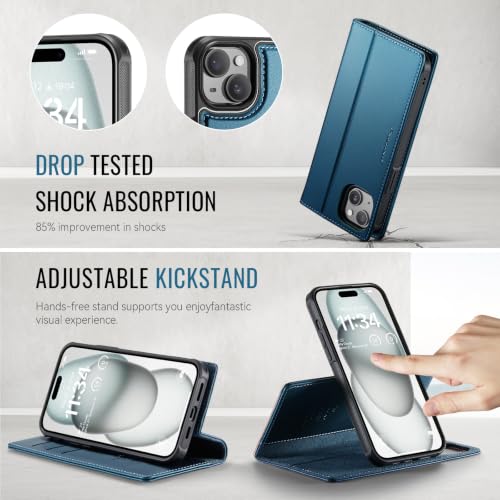 Image of for iPhone 13 2-in-1 Detachable Wallet Phone Case, Sea Blue | Compatible with Magsafe, Magnetic, RFID Blocking Card Holder, Shockproof, Kickstand, Wireless Charging, PU Leather Flip Cover