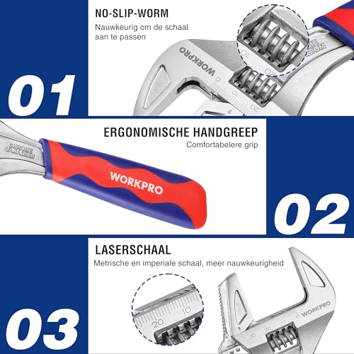WORKPRO steeksleutel pijptang verstelbare moersleutel 2 IN 1 gemaakt van chroom-vanadium staal 20 CM lengte - Afbeelding 5