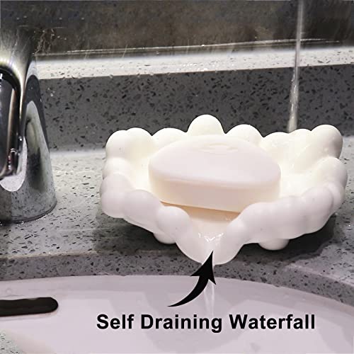 Polyroyal Self Draining Soap Dish Bubble Style White Sandstone Texture Ceramic Waterfall Slot Modern Fashion Cute Bathroom Soap Dish Accessories For Home #TOP2