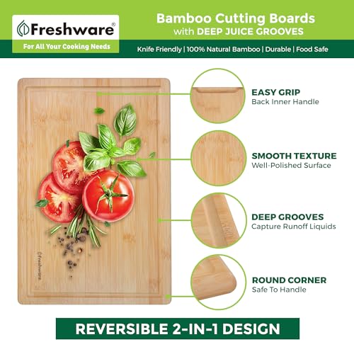 Freshware 24 Inch 3XL Bamboo Cutting Boards for Kitchen, Stove Top Butcher Block, Extra Large Wooden Carving Board for Meat, Veggies, Charcuterie Board with Deep Juice Grooves (3XL, 24x18
