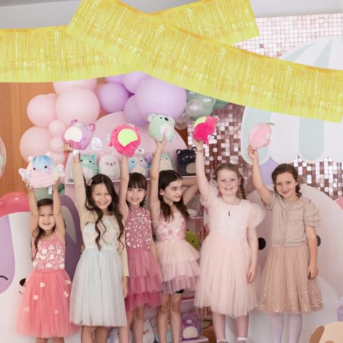 Image of BEISHIDA 3 Packs Metallic Foil Fringe Garland Shining Yellow Wall Hanging Tinsel Fringe Banners for Car Floats Bridal Shower Wedding Birthday Easter Graduation Holiday Party Decoration(30 Feet)